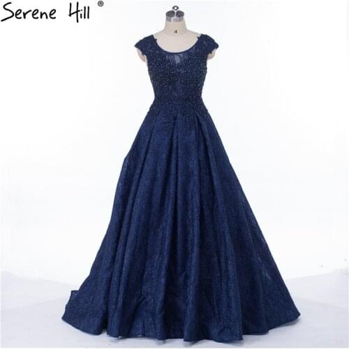 Robe De Soiree Navy Blue Evening Dresses 2020 Beaded Lace Formal Dress Party Gown Real Photos Arabic Vestido De Festa BLA6372