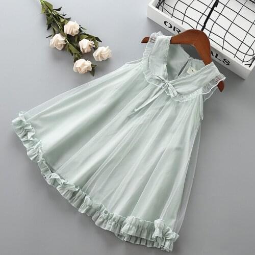 Girl bow knot princess dress Summer children mesh clothing cute baby girls sleeveless dresses for 2-7 years kids Clothes