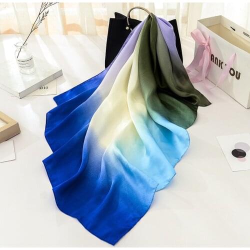 Women Foulard Gradient Solid Color Beautiful Square Scarf Bandana Elegant Shawl Hijab Summer Sun Protection