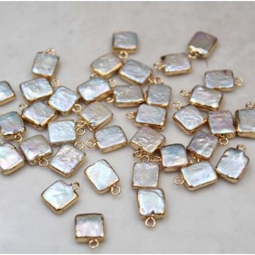 10mm 5pcs/lot Natural Freshwater Pearl Charms Copper-clad Gilt square shaped single pendant diy earring pendant accessory
