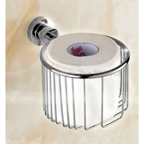 Polished Chrome Bathroom Wall Mounted Toilet Paper Holder Roll Tissue Holder Basket Wba625