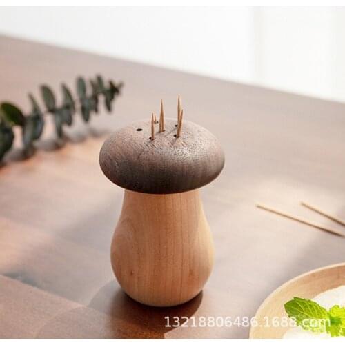 Lovely Solid Wood Toothbrush Automatic Mushroom Simple Toothpick Box Dining Room Living Room Creative Household Toothpick Can