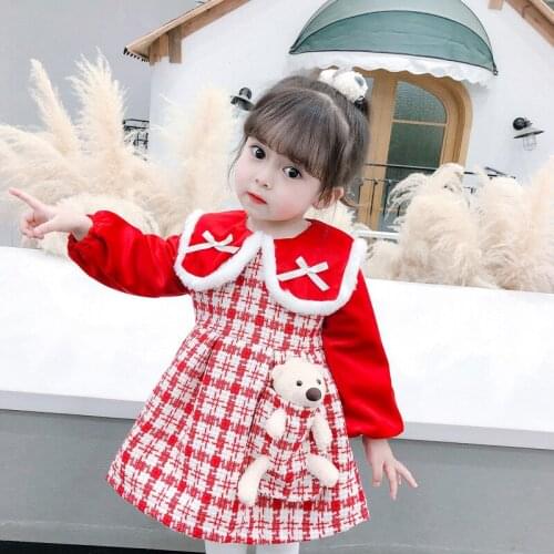 Christmas Dresses Winter Plush Kids Clothes Girls Sweater Dress Lolita Dress Toddler Girl Outfits Baby Girl Princess Dress