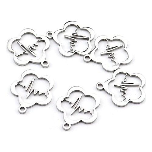 10pcs/lot 316L Stainless Steel Never Fade 15x17mm Flower Shape Heart Lightning Charm for DIY Necklace Jewelry Making Supplier