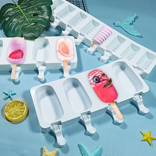 8 Cavity Silicone Ice Pops Cream Popsicles Mould Ice Cubes Tray Barrel DIY Mold Dessert Ice Cream Mold GQ