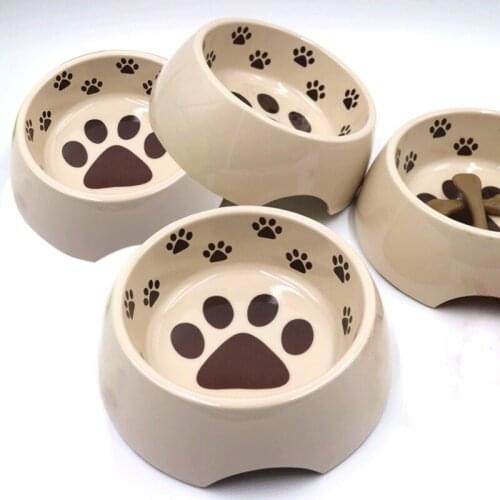 Dog Single Bowl Anti-fall Melamine Puppy Feeding Feeder Cat Dog Food Dish Drinking Water Footprint Bowls Non-slip Pet Tableware