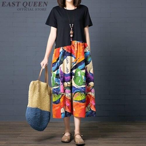 Loose Casual Dresses For Women 2019 Summer Patchwork Cotton Linen Retro Dress Chinese Style Long Robe Vintage Femme TA1761