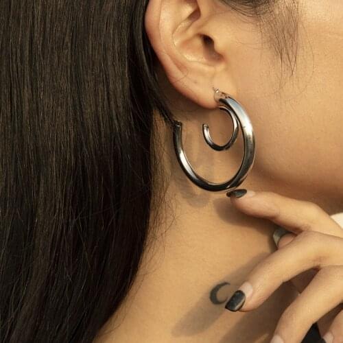 TIMEONLY Korean Style C Shape Hollow Alloy Hoop Earring for Women Ladies Simple Elegant Charms Earrings Party Gifts Jewellery