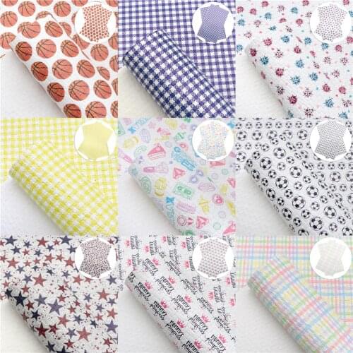 Woven Faux Leather Sheets Star Flag Plaid Pattern Printed Braided Synthetic Leather Fabric 20x33cm for Hair Bows Bags Making