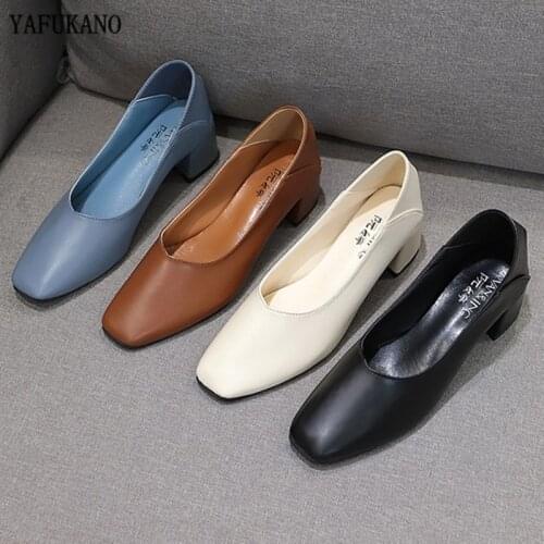 Women Pumps Spring Autumn Fashion Square Toe Soft Comfortable Office Shoes 2020 New 5cm High Heels