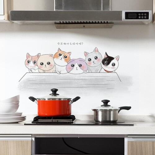 Anti-oil Heat Resistant Cute Cat Wall Tile Sticker Kitchen Bathroom Decal Decor