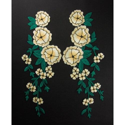 High quality 43*15cm 2pcs/lot embroidered patch for clothes,poeny design parches bordados big pcs sewing patches for clothing