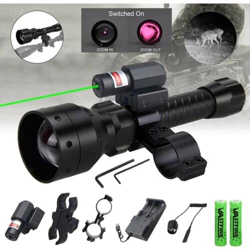 Green/Red Laser Dot Sight T50 Zoomable Infrared Radiation Hunting Flashlight 50mm Focusing Lens IR850nm Night Vision illuminator