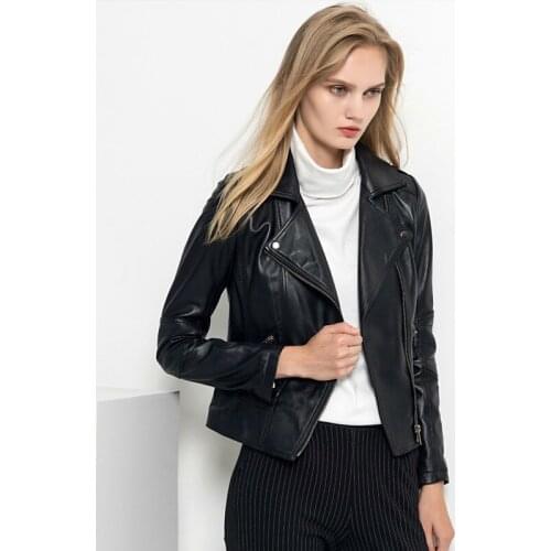 Womens Real Jacket Sheepskin Coat Motorcycle Short Women Genuine Leather Jackets Slim Fit 2020 Veste Femme F3227 KJ3203