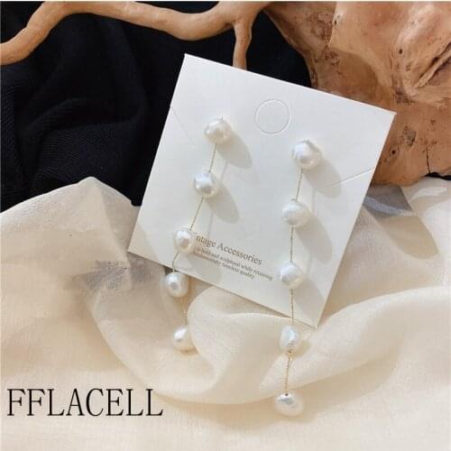 FFLACELL Korean Vintage Temperament Natural Baroque Pearl Long Tassel Earrings Women Girls Jewelry