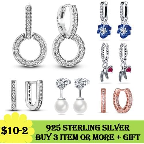 2021 New Silver Earring 925 Sterling Silver Sparkling Double Stud Earrings for Women Fashion Wedding Engagement Jewelry Gift