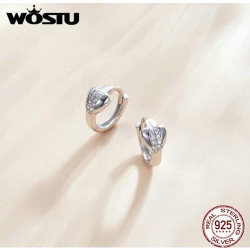 Wostu Heart Stud Earrings for Women 925 Sterling Silver Bright Love Ear Buckles Statement Jewelry Bijoux BKE1109