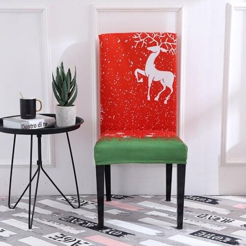 1Pc Christmas Chair Cover Reindeer Printed Spandex Stretch Elastic Slipcovers Chair Covers For Dining Room Party Banquet Kitchen