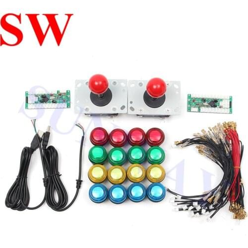 2 Player Arcade DIY kits Zippyy Joysticks +LED Illuminated Push Buttons +Green USB Controller for Arcade Game Control DIY Kit