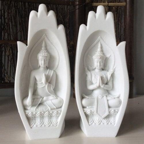 2pcs/set Sandstone Palm Buddha Statue Living Room Decoration Buddha Sculptures Northern Europe Home Decor budha Figurines