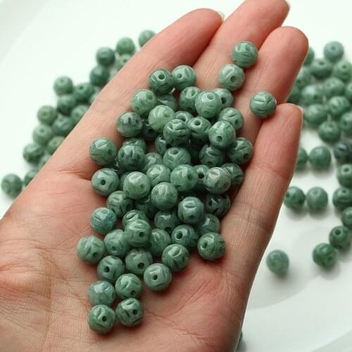 20pcs 100% Natural Grade A Green Jadiete Jade Carved Flower Design Loose Beads
