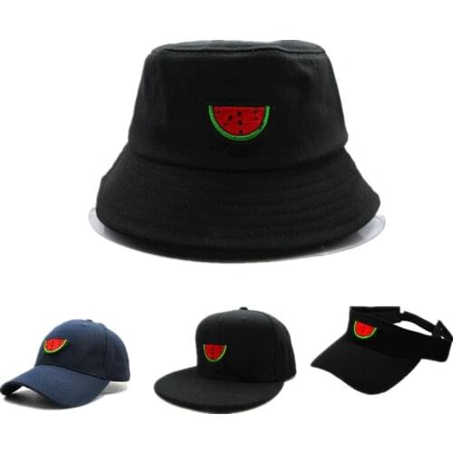 2021 Red Watermelon Embroidery Cotton Bucket Hat Fisherman Hat Outdoor Travel Sun Cap Hats for Men and Women 130