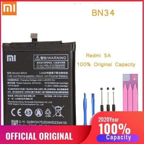 Original Phone Battery for Redmi 5A Battery Xiaomi hongmi 5A BN34 Replacement Batteries Xiomi hongmi bateria