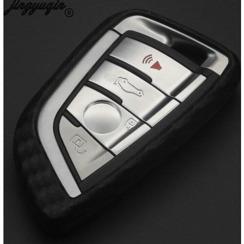 Jingyuqin Carbon Silicone Car Remote Key Fob Cover Case For BMW X1 X5 F15 X6 F16 1 2 5 7 Series 2016 2017 2018 Protective shell