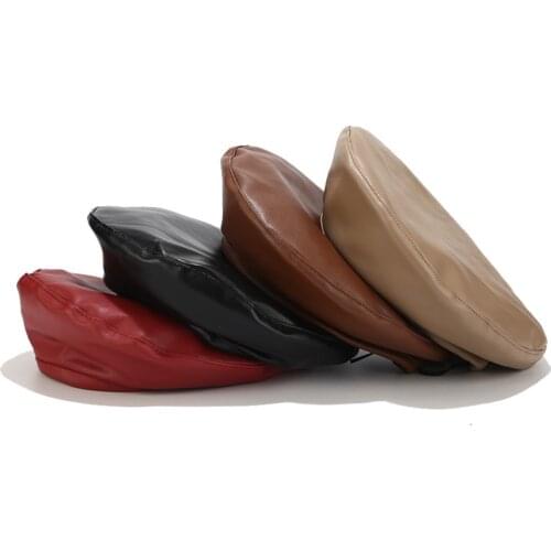 Vintage Women Beret Solid PU Leather Beret French Artist Warm Beanie High Fashion Winter Ski Cap Lady All-Match Hat