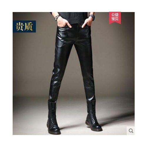 Plus velvet thick leather pants mens feet pants fashion motorcycle pu trousers for men personality pantalon homme