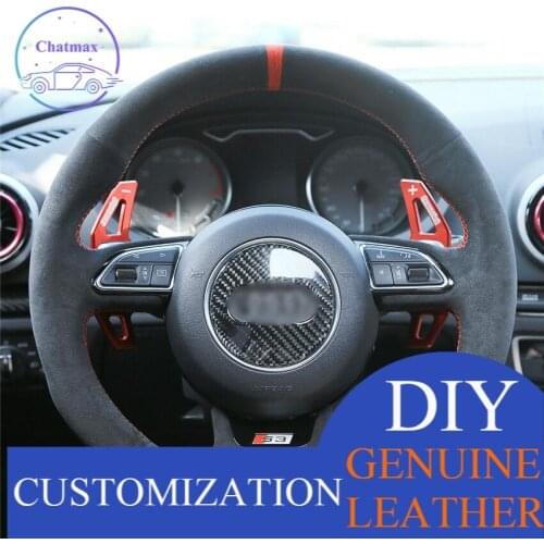 For Audi S3 2014-2017 S5 car hand-sewn steering wheel cover black suede leather anti-slip design all season