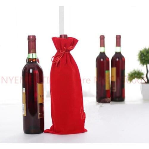 Flannel Wine bottle packing Bags 15x35cm velvet carrier gold thread Drawstring Bags Holder Gift Pouches Party Present 100PCS