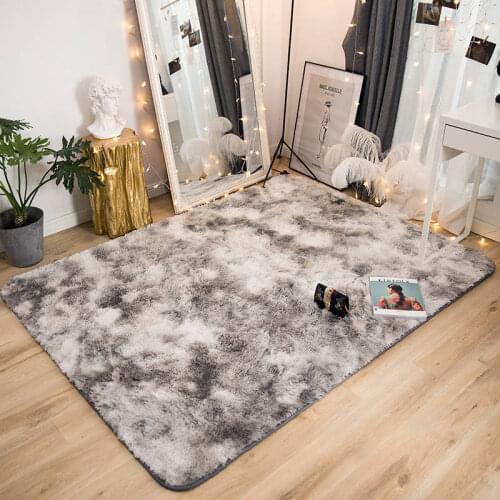 Soft Tie-Dye Carpet Floor Bedroom Mat Gradient Color Fluffy Area Rug Living Room Carpet Hallway Mat Anti-Slip Grey Customized