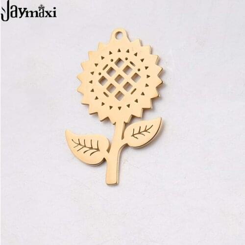Jaymaxi Sunflowers Flower Pendant Mirror Polished Stainless Steel Gold Color Metal DIY Jewelry Pendant 31 * 50mm 10Pieces/lot