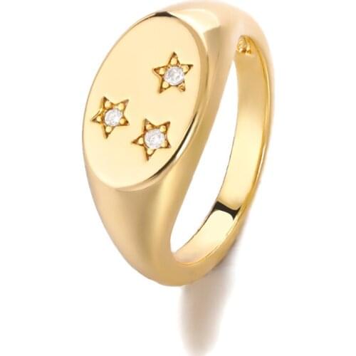 Classic Three Star Zircon Oval Rings For Women Girl Gold Stainless Steel Wedding Crystal Charm Jewelry Party Statement Gifts Ins