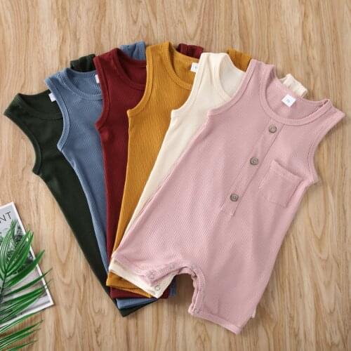 Newborn Infant Baby Boy Girl Solid Romper Sleeveless Jumpsuit Outfits Cotton Soft Clothes Cute Children Summer Clothing