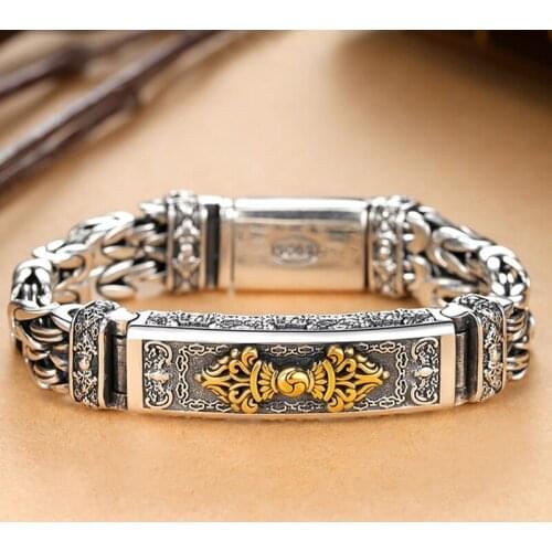 New Silver Vajra Transit Bracelet Mens Trendy Retro Creative Personality Hand Jewelry Boys Peace Pattern Silver Chain Children