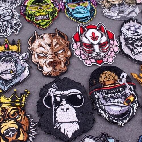 DIY Dog Fox Patch Embroidered Patches On Clothes Punk Animal Clothing Stickers Stripes Hippie Patch Iron on Patches for Clothing