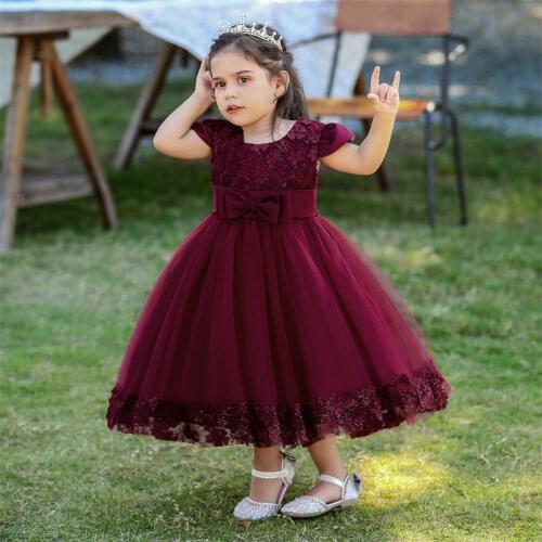 Beads Flower Infant Baby Girl Dress Lace Big Bow Baptism Dresses for Girls First Year Birthday Party Wedding Baby Clothes