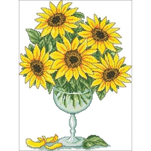 Sunflowers in stemware patterns Counted Cross Stitch 11CT 14CT 18CT DIY Cross Stitch Kits Embroidery Needlework Sets home decor