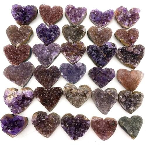 Drop Shipping 1PC Mini Natural Raw Colorful Amethyst Cluster Love Shape Purple Crystal Healing Stones Natural Stones and Crystal