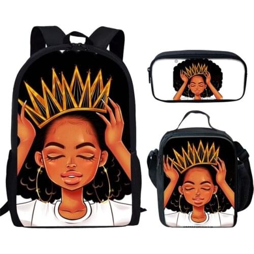 Custom pattern 3pcs/set Black African American Girls School Backpack for Teen Girls Cartoon Student Children Kids Bagpack