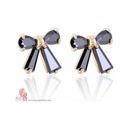 Kuniu bowknot shape stud earrings for women crystal metal material exquisite lovely style friend lover gifts fashion jewelry