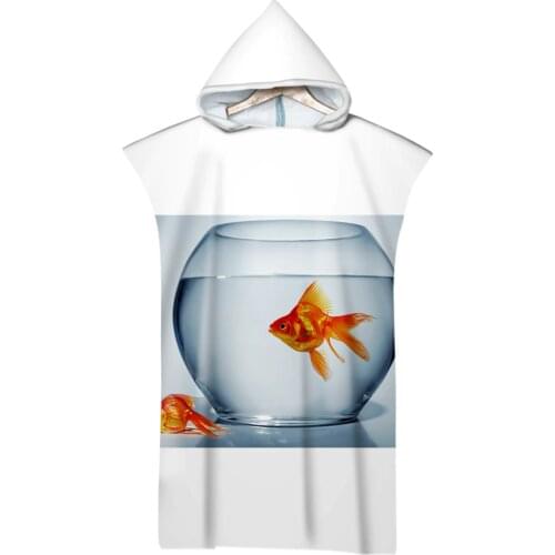 Blue Marine Life Colorful Fish Ocean Printing Outdoor Adult Hooded Beach Towel Poncho Bathrobe Towels Women Man Bathrobe