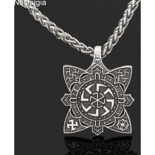 Slavic Kolovrat Amulet Pendant Pagan Sun Talisman Necklace Ethnic Fern Flower Collier Wicca Jewelry