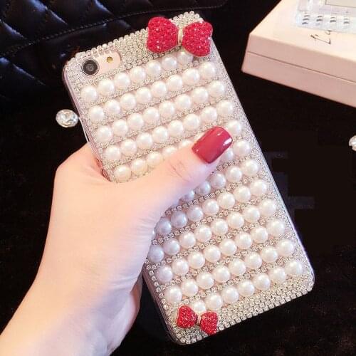 Rhinestone Diamond Bling Bowknot Pearl Phone Cover Case For SamsungA3 A5 A7 2017 A9 A8 A6 PLUS 2018 A50 A70 A80 A51 A71 M10 M20