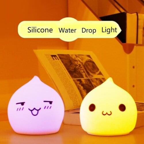 7 Color Water Drop Night Light Cute Cartoon LED Table Lamp Battery Silicone Bedside Nightlight For Children Luminous Toys Gift