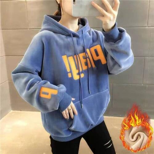 Hoodies Woman Thick Fleece Autumn Winter Loose Oversized Hoodie Korean Fashion Sweatshirt With Hood Kawaii Clothes Warm Coat