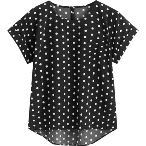 Summer Polka Dot Printing Tunic Tops For Women Short Sleeve Casual Womens Blouses Round Neck Loose Summer Shirts Женская Одежда