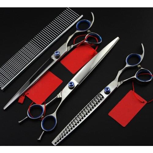High quality Professional 4 kit 8 inch pet shears dog grooming thinning hair scissors cutting barber tools hairdressing scissors